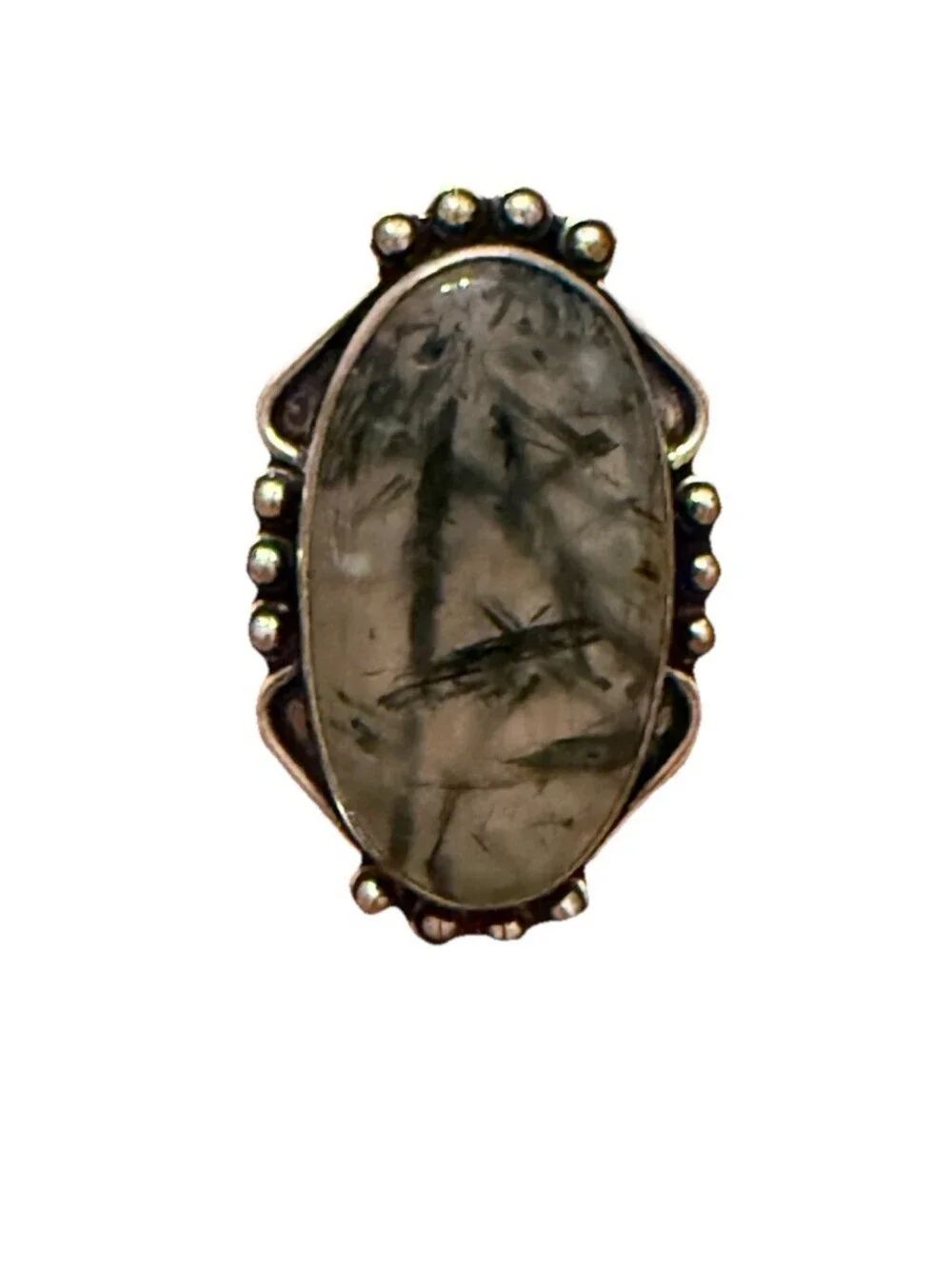 Prehnite Sterling Silver Ring Size 9.5 Boho Statement Oval Green